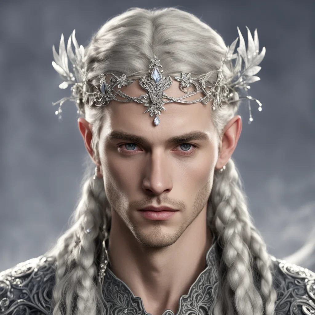 aiprince celeborn with braids wearing silver flower elvish circlet with diamonds