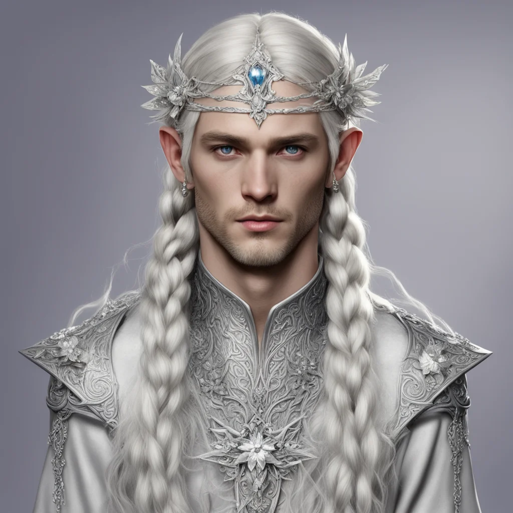 aiprince celeborn with braids wearing silver flower elvish circlet with large diamonds amazing awesome portrait 2
