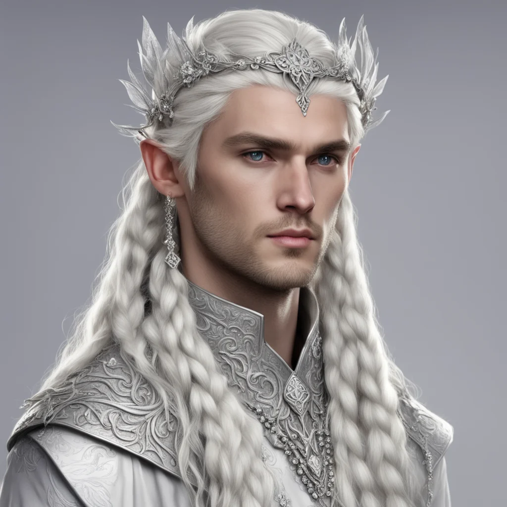 aiprince celeborn with braids wearing silver flower elvish circlet with large diamonds good looking trending fantastic 1