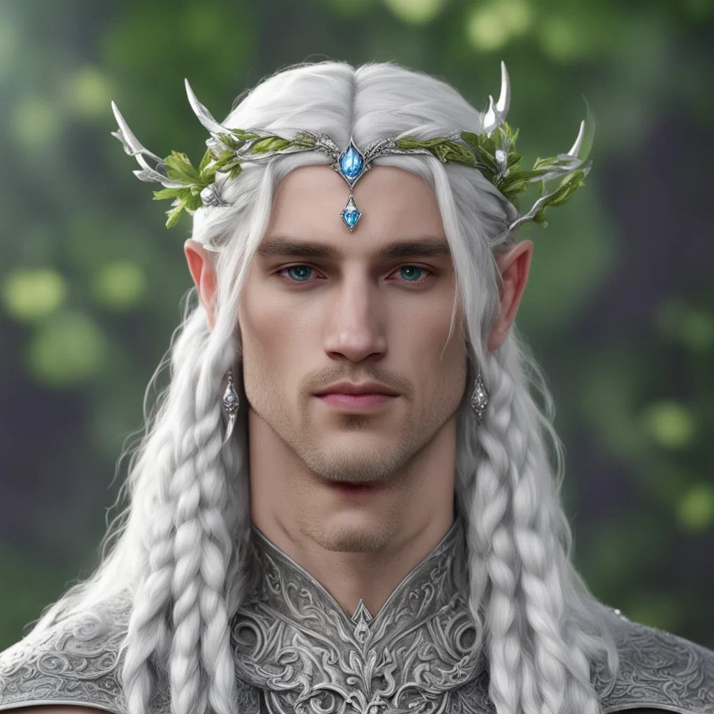 aiprince celeborn with braids wearing silver leaf and diamond berry elvish circlet
