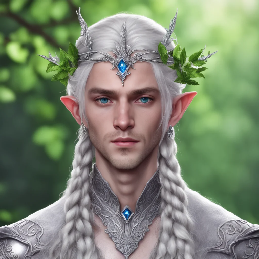 aiprince celeborn with braids wearing silver leaf with diamond berry elvish circlet amazing awesome portrait 2