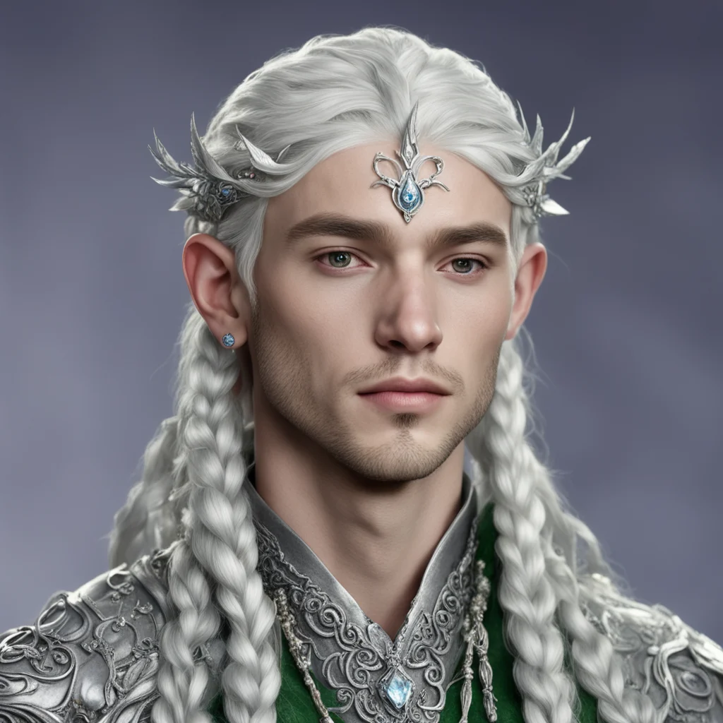 prince celeborn with braids wearing silver leaf with diamond berry elvish circlet good looking trending fantastic 1