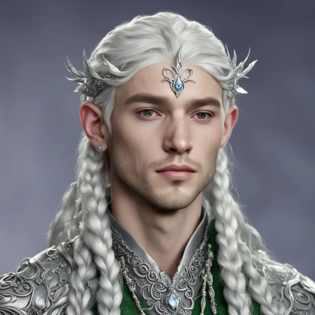 aiprince celeborn with braids wearing silver leaf with diamond berry elvish circlet good looking trending fantastic 1