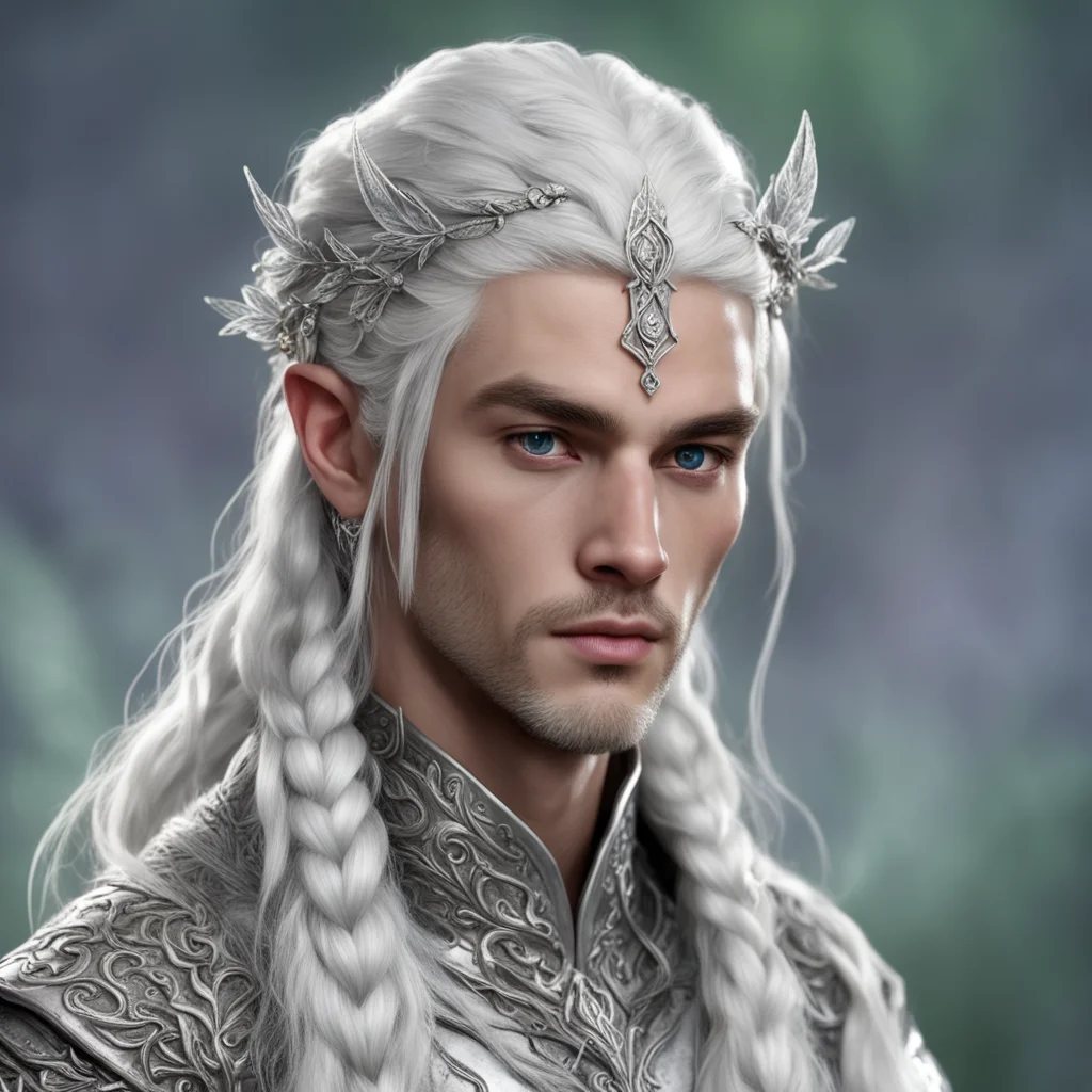 aiprince celeborn with braids wearing silver leaf with diamond berry elvish circlet