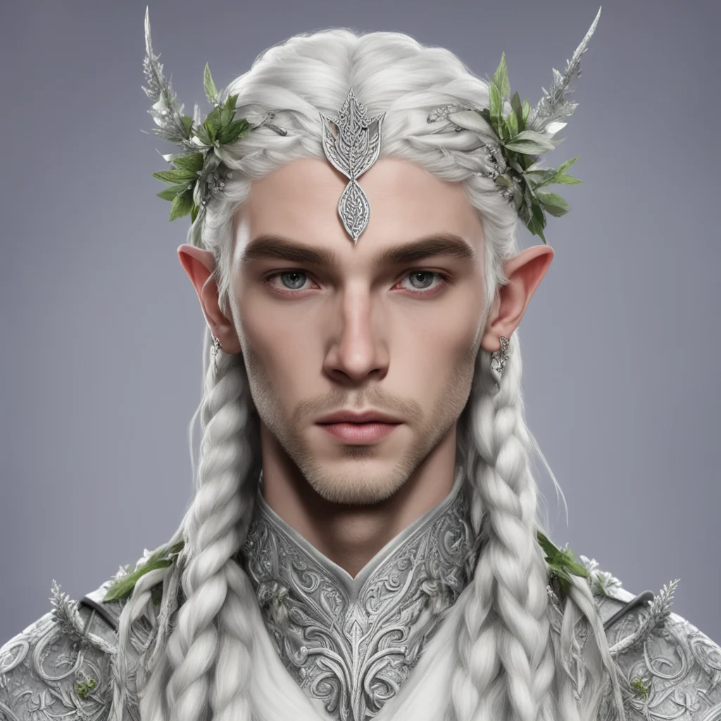 prince celeborn with braids wearing silver leaves with diamond berry elvish circlet  amazing awesome portrait 2