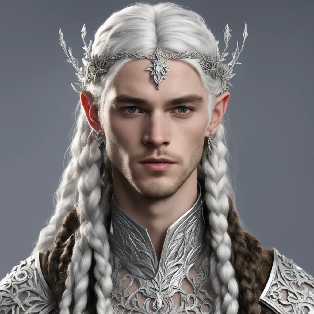prince celeborn with braids wearing silver leaves with diamond berry elvish circlet  good looking trending fantastic 1