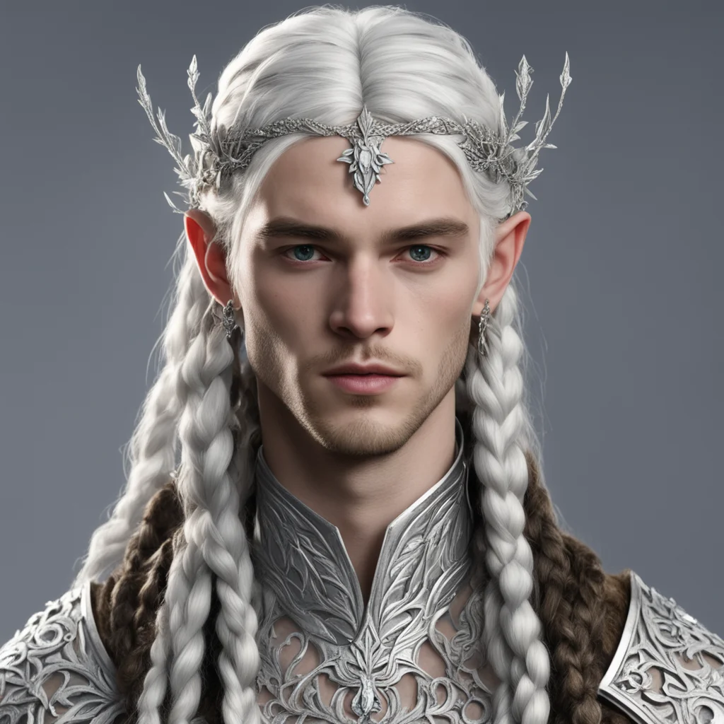 aiprince celeborn with braids wearing silver leaves with diamond berry elvish circlet  good looking trending fantastic 1