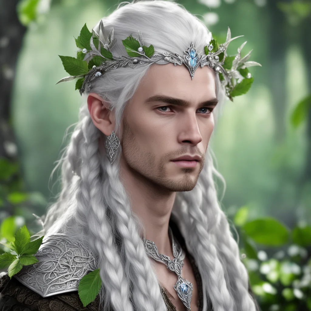 aiprince celeborn with braids wearing silver leaves with diamond berry elvish circlet 