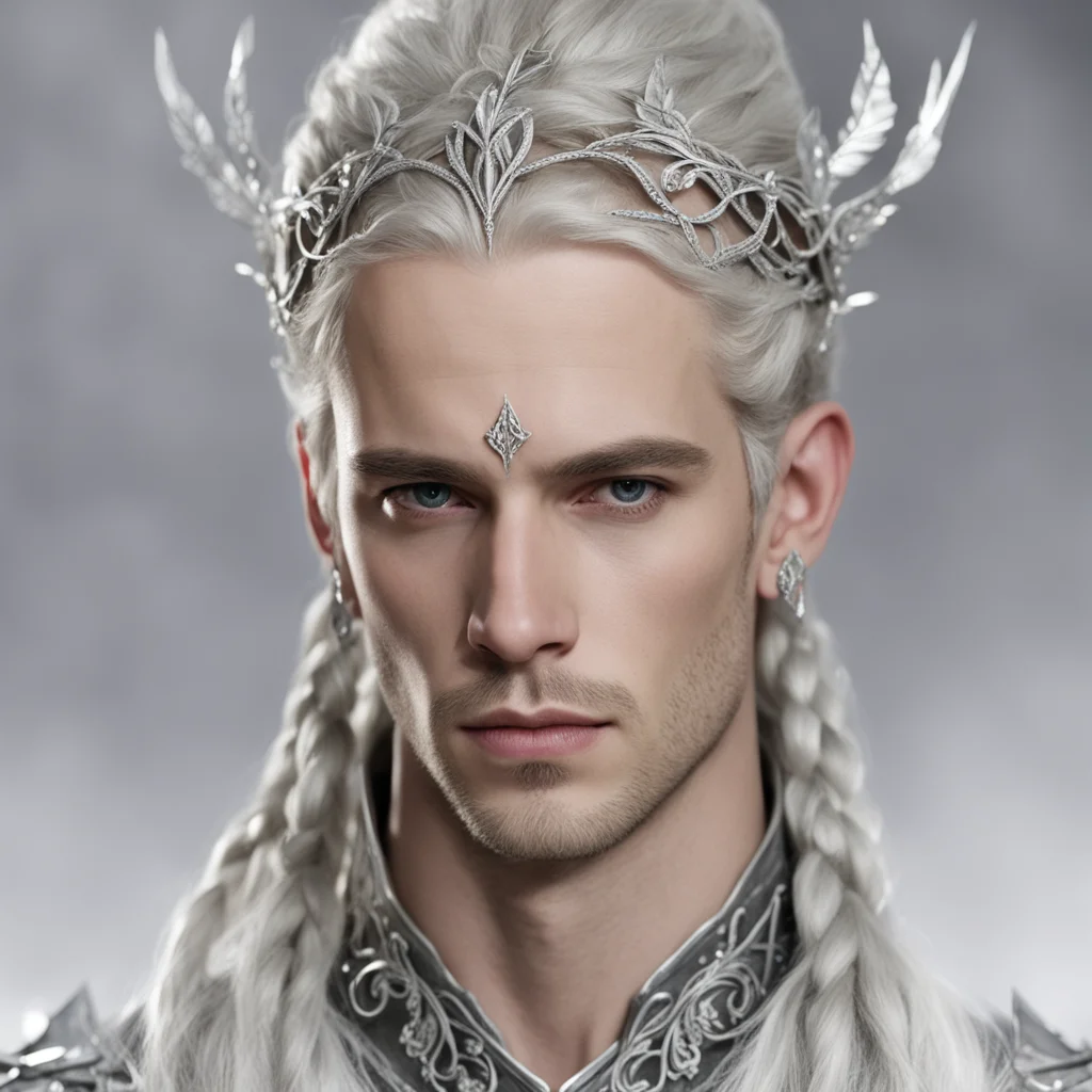 aiprince celeborn with braids wearing silver mallorn leaf silver elven circlet with diamonds