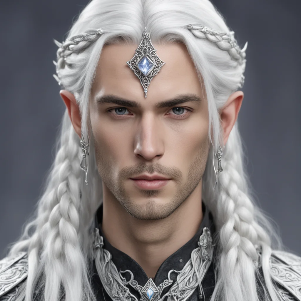 aiprince celeborn with silver hair and braids wearing silver sindarin elvish circlet with large center diamond  amazing awesome portrait 2