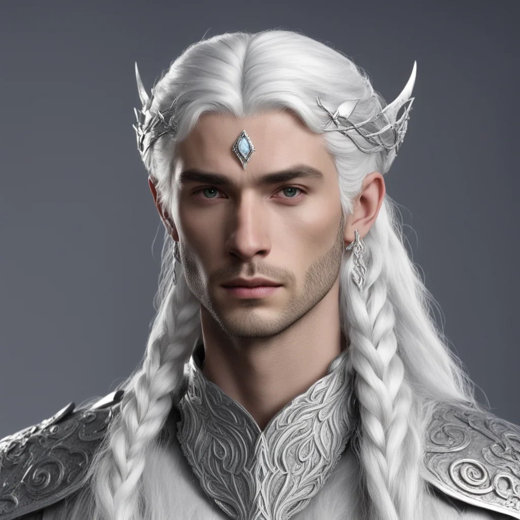 aiprince celeborn with silver hair and braids wearing silver sindarin elvish circlet with large center diamond  good looking trending fantastic 1