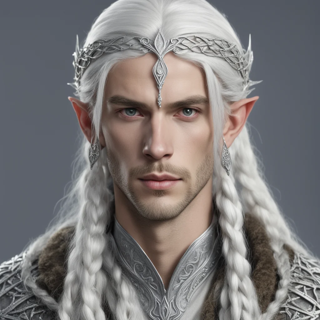 prince celeborn with silver hair and braids wearing small thin elvish circlet with large center diamond  amazing awesome portrait 2