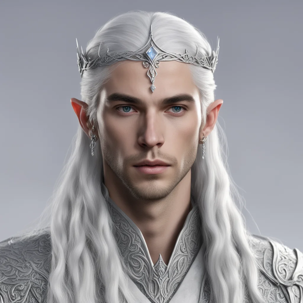 aiprince celeborn with silver hair and braids wearing small thin elvish circlet with large center diamond  confident engaging wow artstation art 3