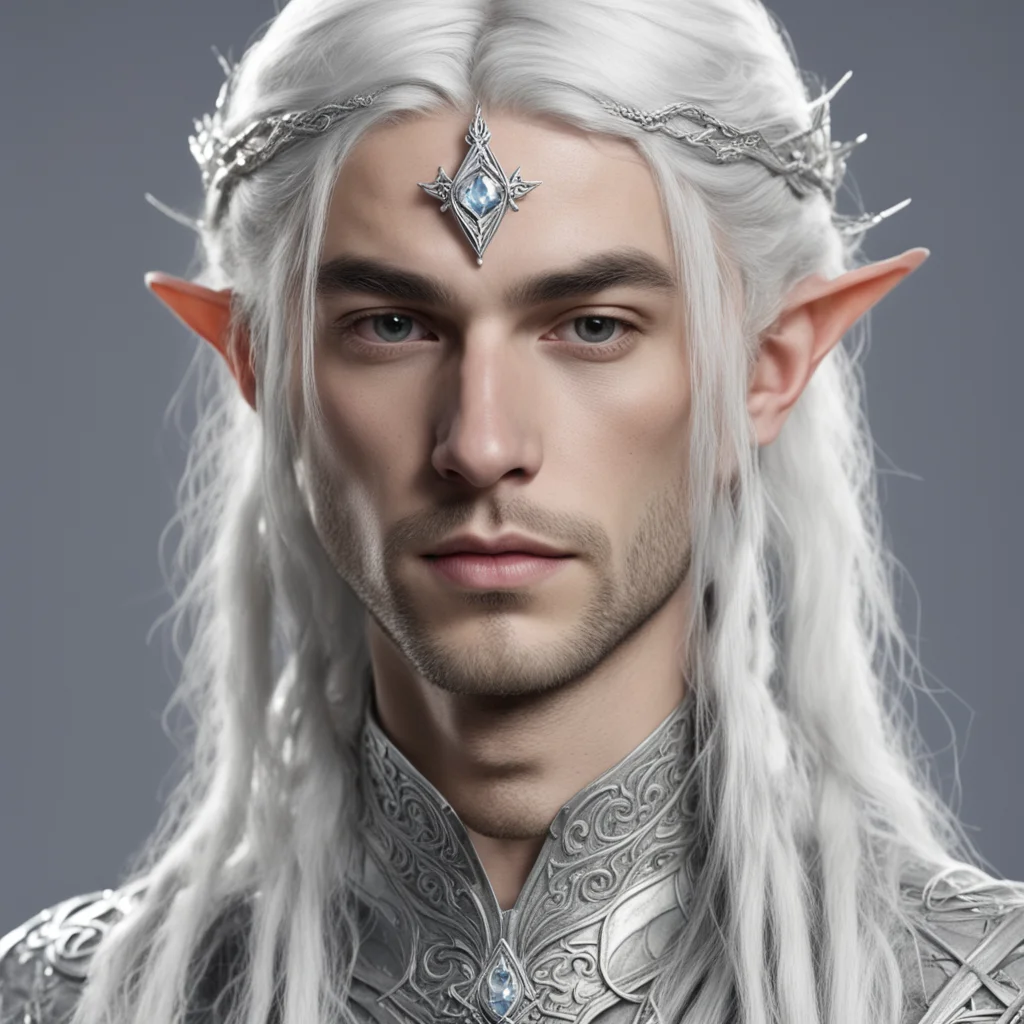 aiprince celeborn with silver hair and braids wearing small thin elvish circlet with large center diamond amazing awesome portrait 2