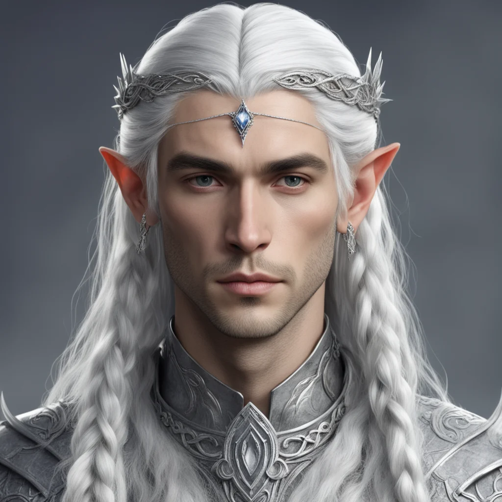 prince celeborn with silver hair and braids wearing small thin elvish circlet with large center diamond confident engaging wow artstation art 3