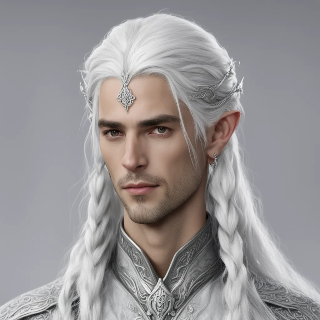 aiprince celeborn with silver hair and braids wearing small thin silver sindarin elvish circlet with center diamond  amazing awesome portrait 2
