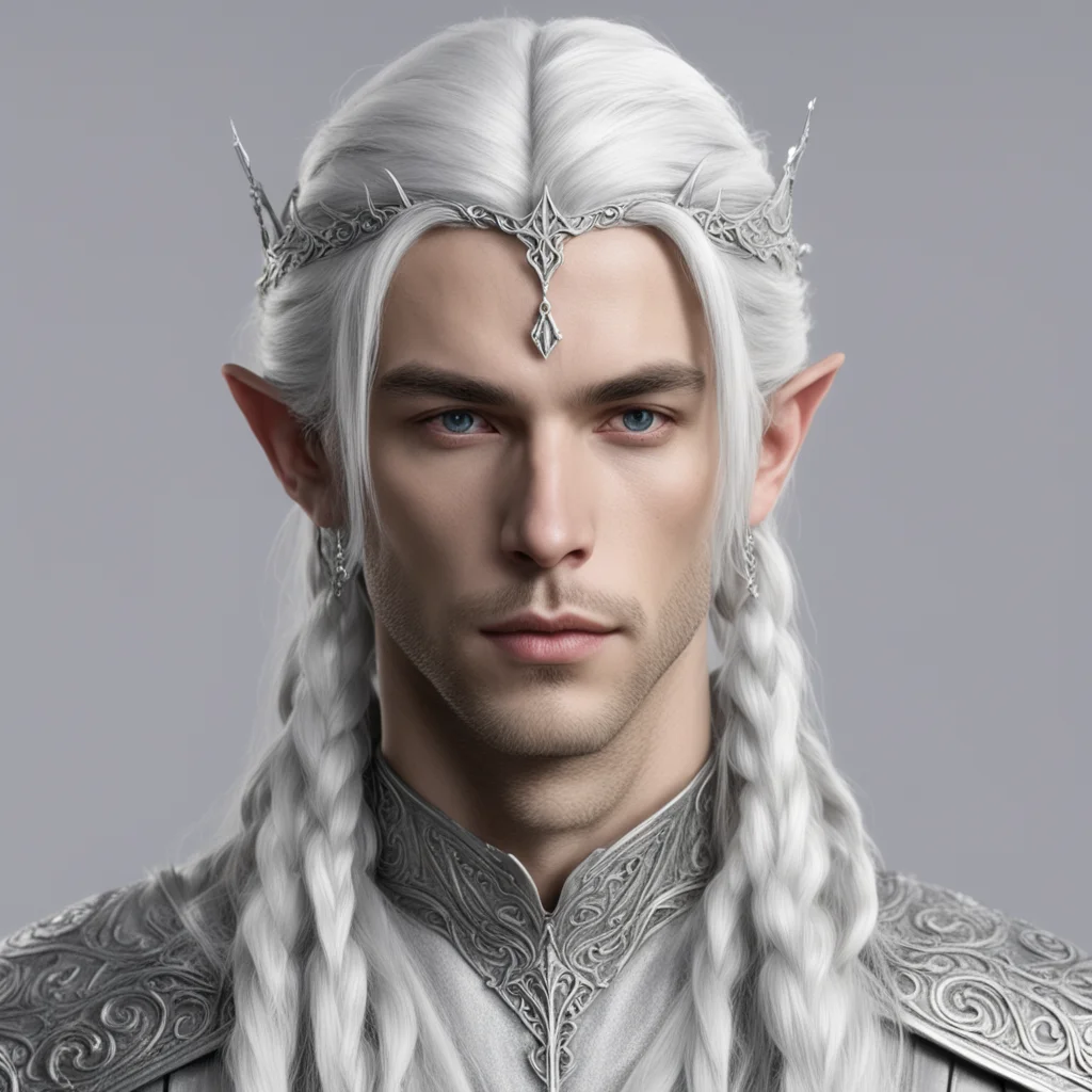 aiprince celeborn with silver hair and braids wearing small thin silver sindarin elvish circlet with center diamond  confident engaging wow artstation art 3