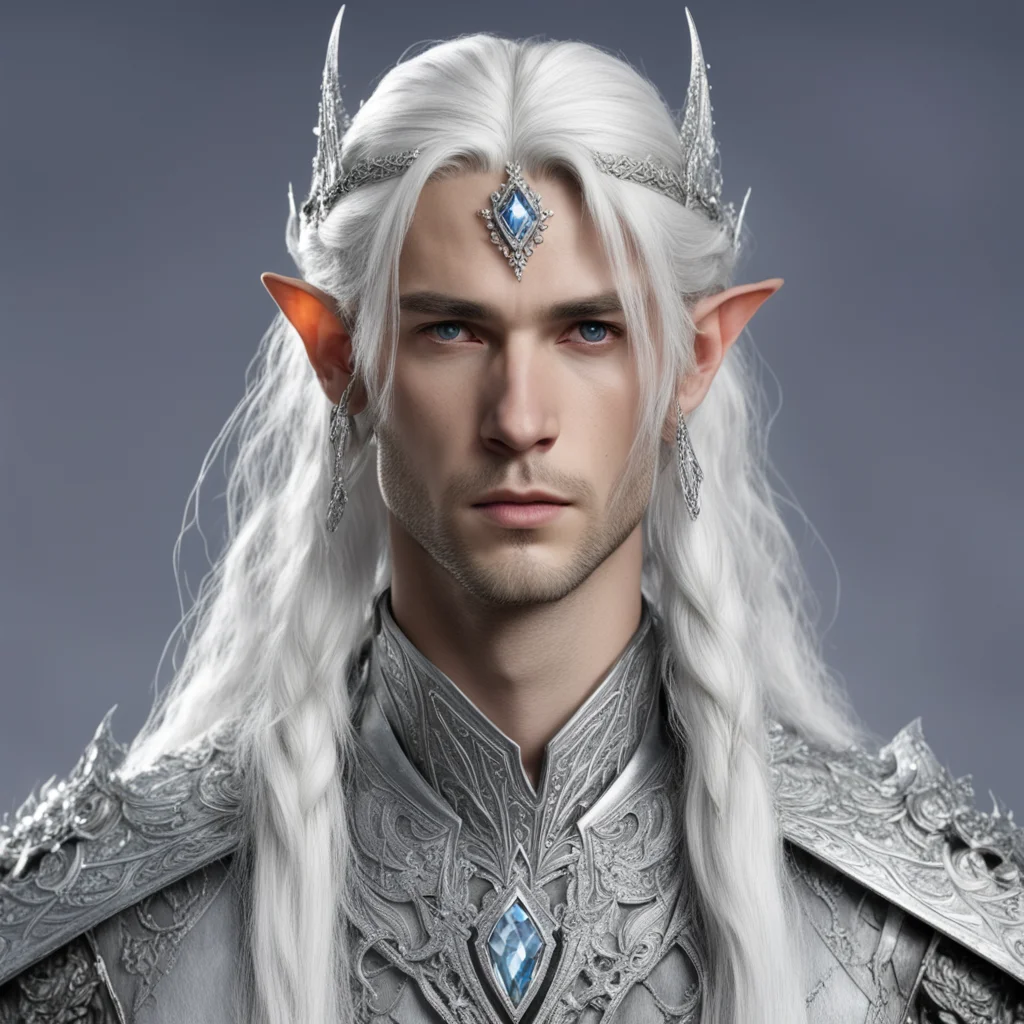 prince celeborn with silver hair with braids wearing silver elvish circlet encrusted with large diamonds with large center diamond confident engaging wow artstation art 3