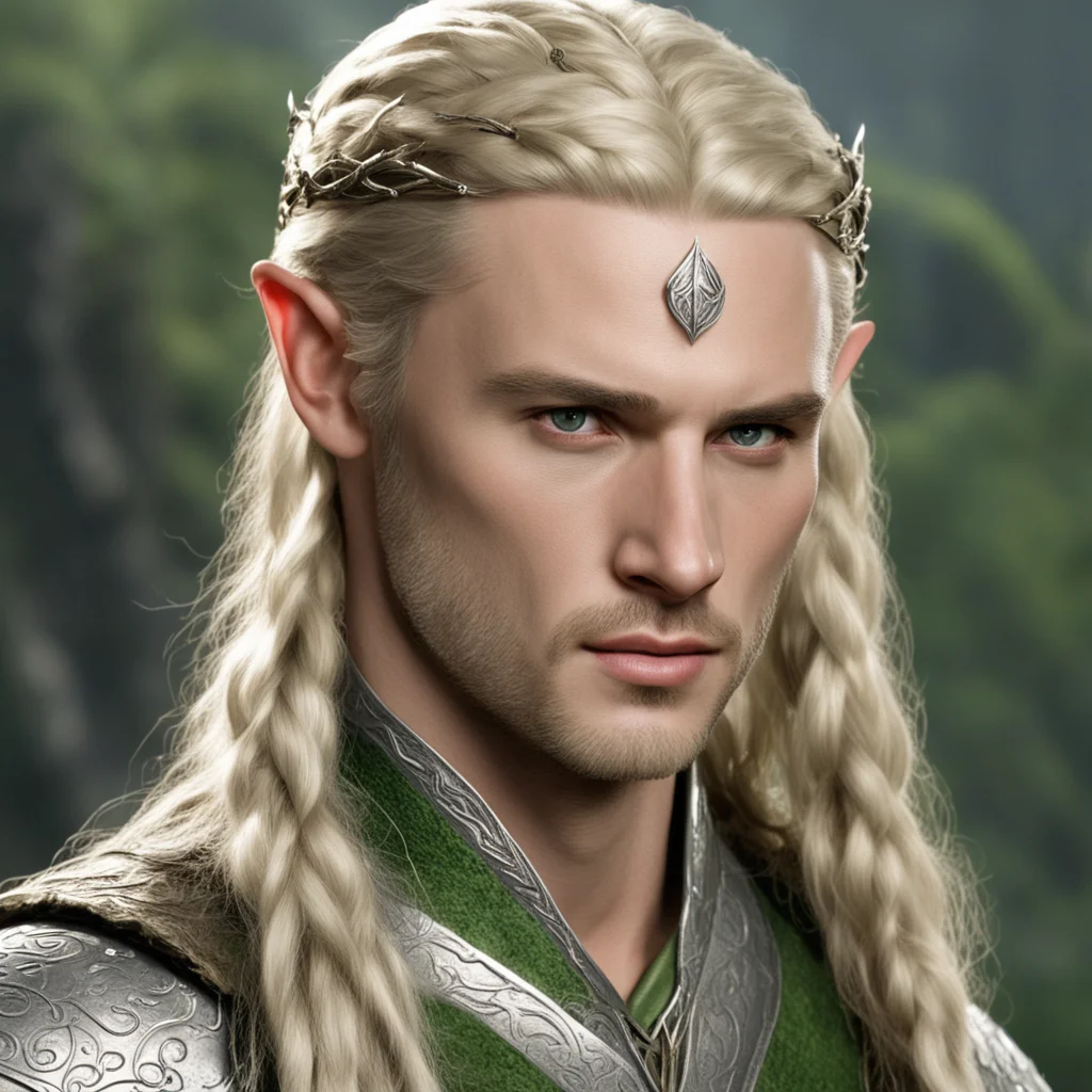 aiprince legolas with blond hair and braids wearing silver elvish circlet with large center diamond amazing awesome portrait 2