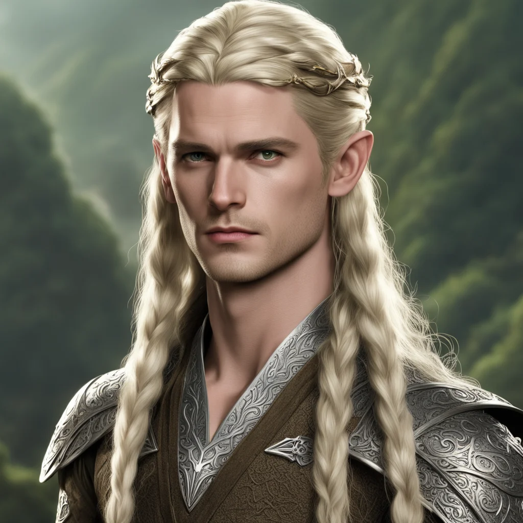 aiprince legolas with blond hair and braids wearing silver elvish circlet with large center diamond good looking trending fantastic 1