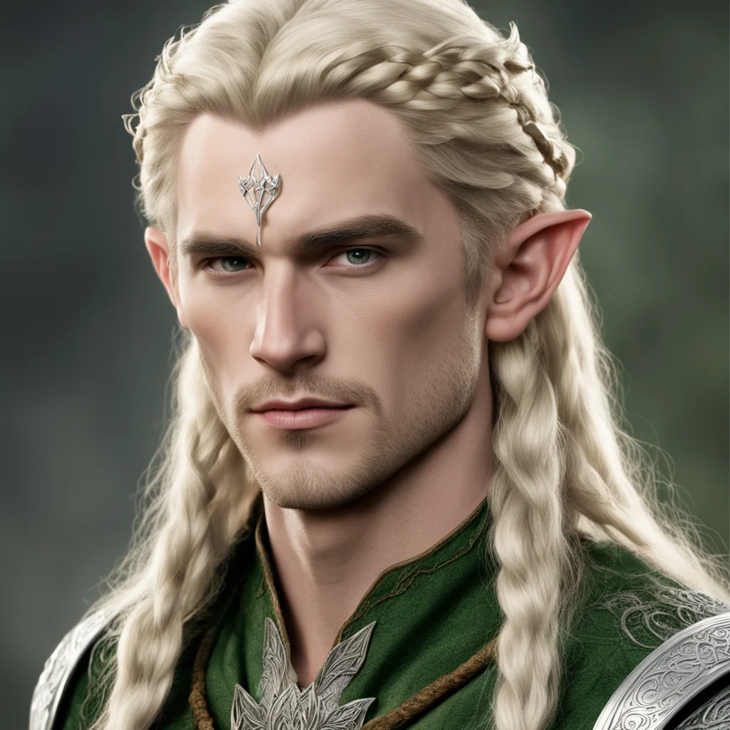 aiprince legolas with blond hair and braids wearing silver elvish circlet with large center diamond