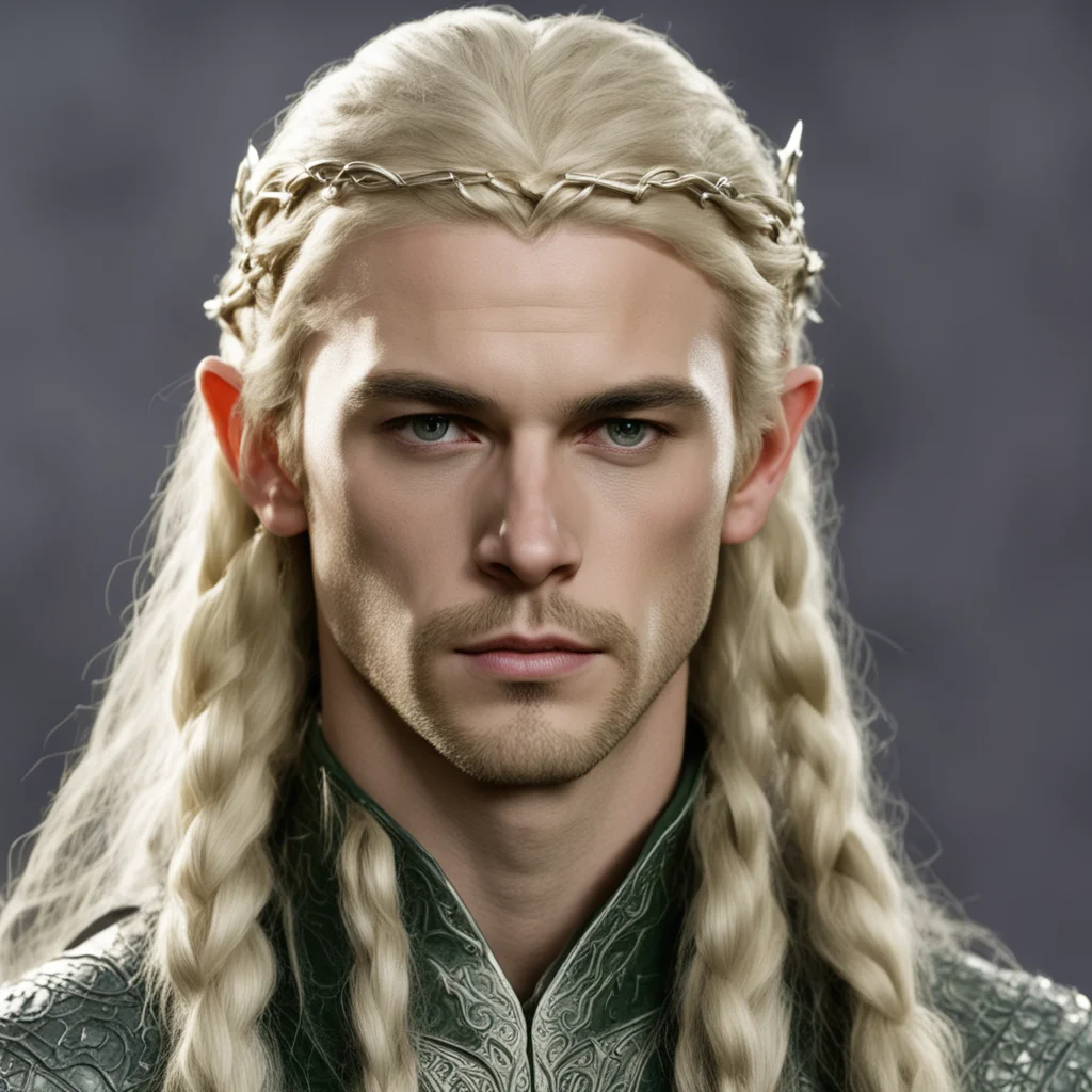 aiprince legolas with blond hair and braids wearing silver serpentine elvish circlet with large center diamond confident engaging wow artstation art 3