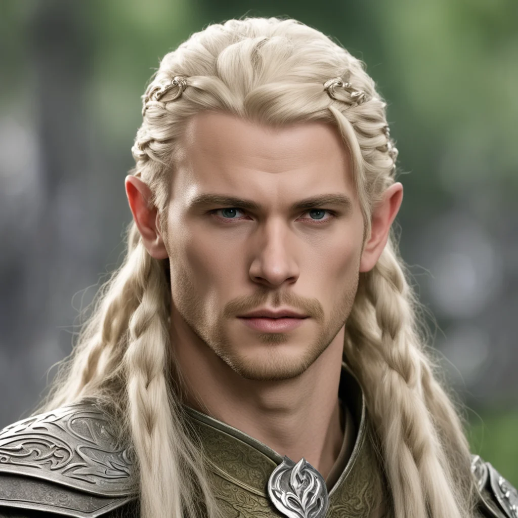 aiprince legolas with blond hair and braids wearing silver sindarin elvish circlet with large center diamond confident engaging wow artstation art 3