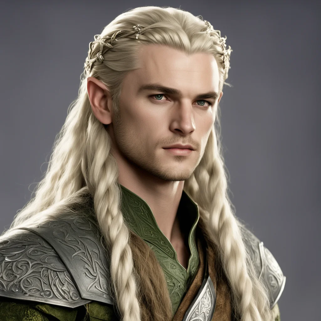 aiprince legolas with blond hair and braids wearing silver sindarin elvish circlet with large center diamond good looking trending fantastic 1