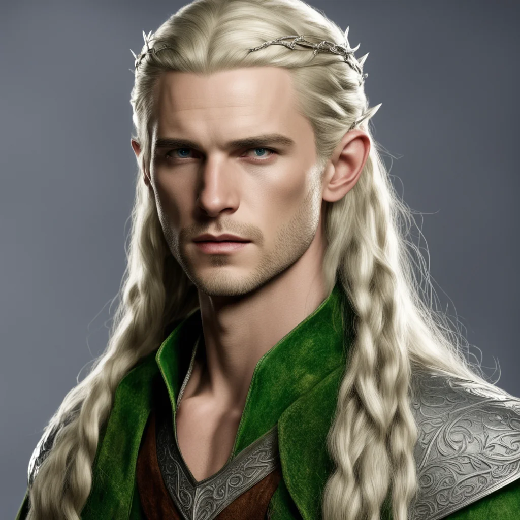 aiprince legolas with braids wearing silver elven circlet with diamonds amazing awesome portrait 2