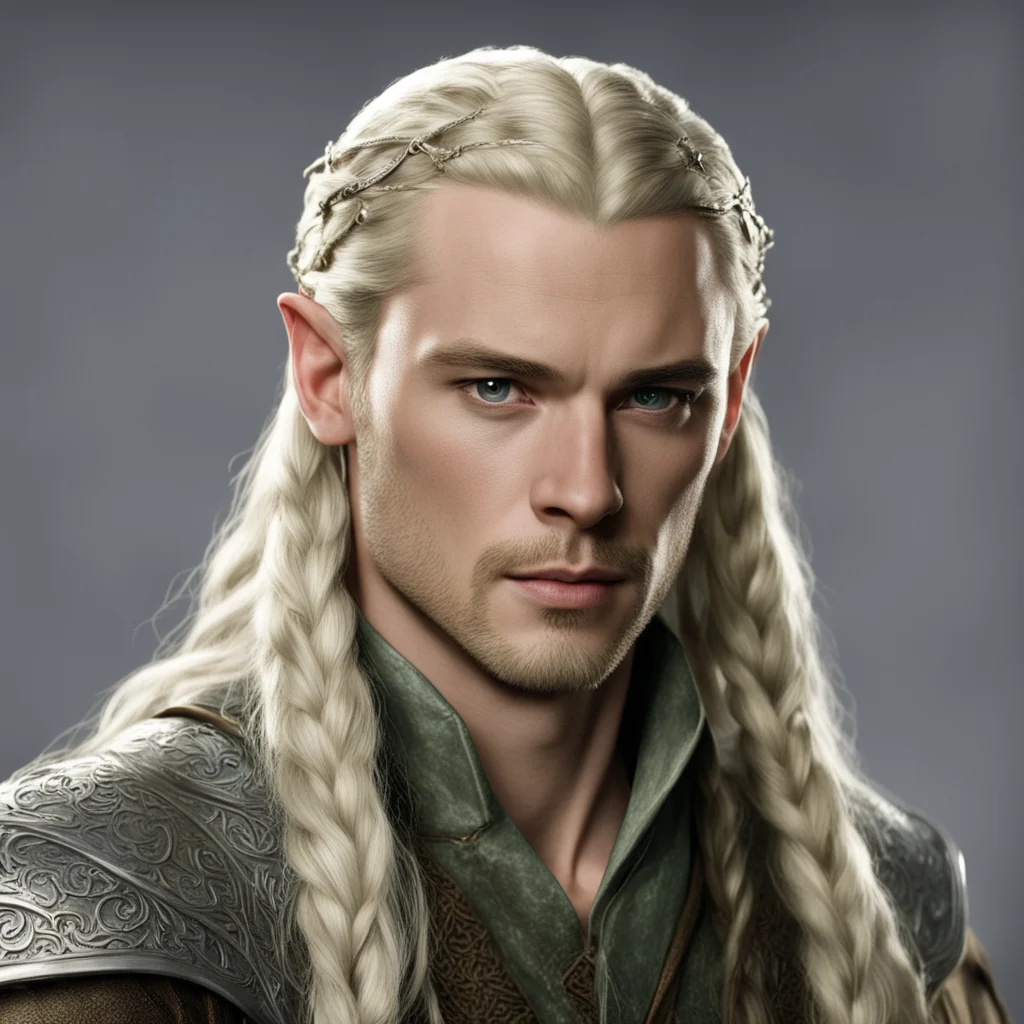 aiprince legolas with braids wearing silver elven circlet with diamonds