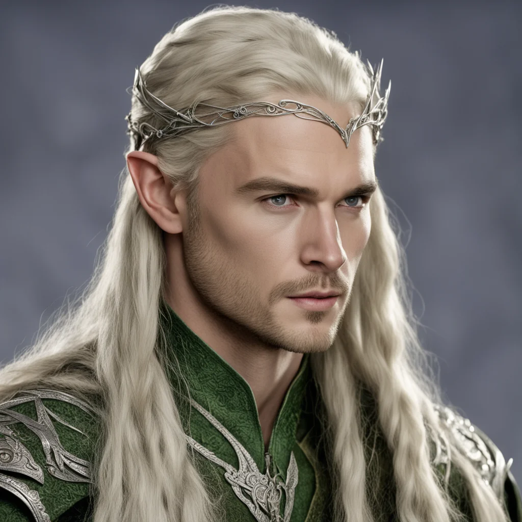 aiprince legolas with braids wearing silver elven coronet with diamonds amazing awesome portrait 2