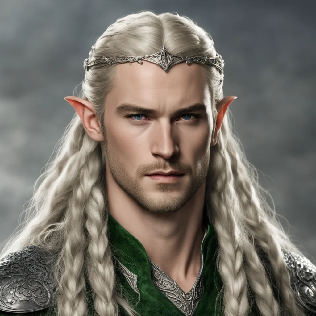 aiprince legolas with braids wearing silver elven coronet with diamonds