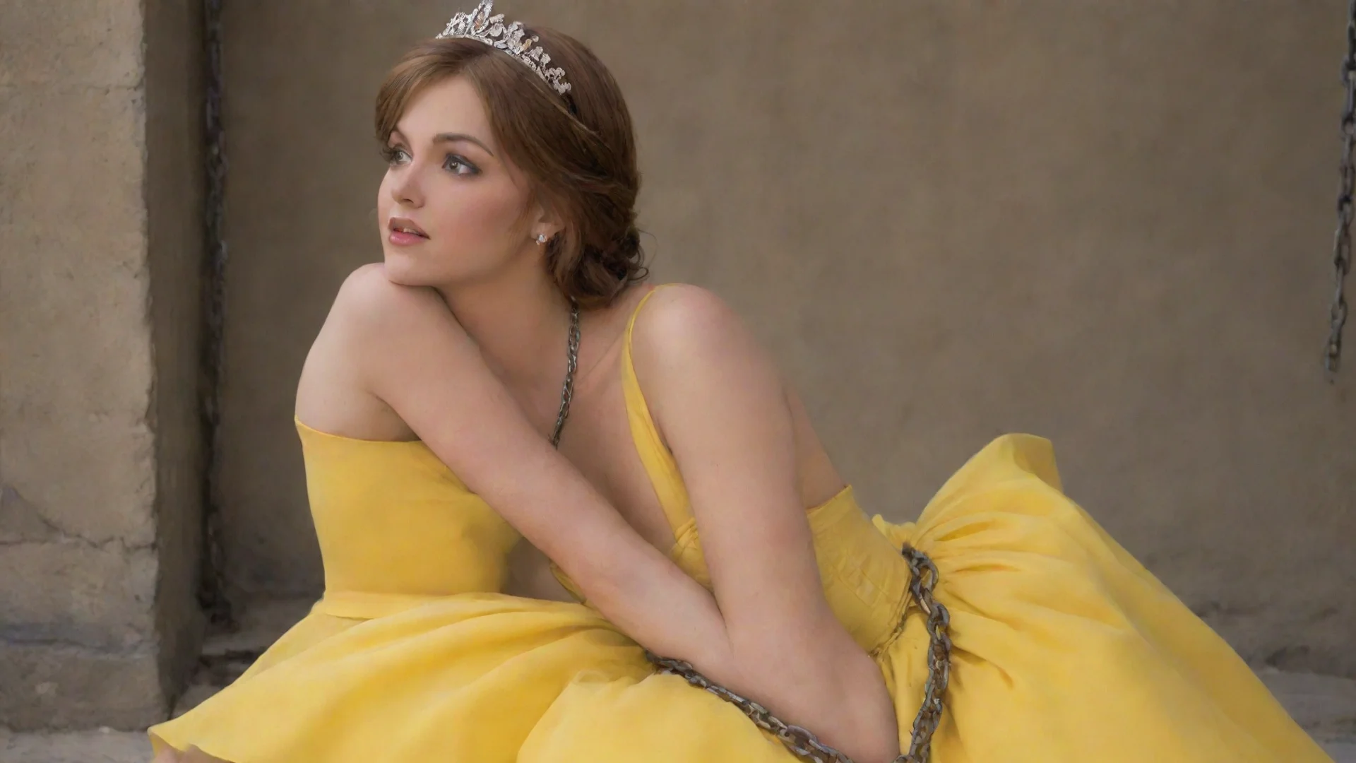 princess daisy restrained by chains in her yellow dress wide