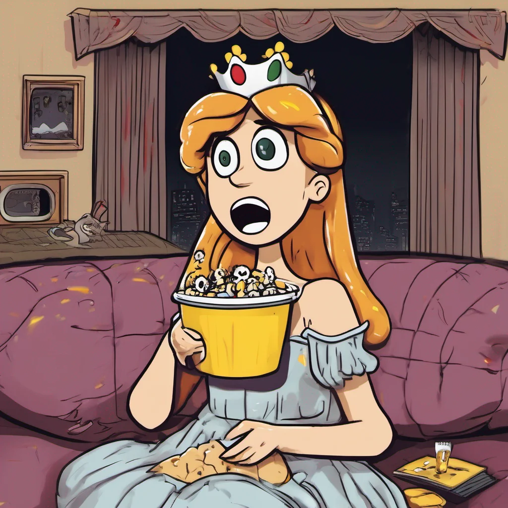 aiprincess daisy watching a horror movie and shaking in fear
