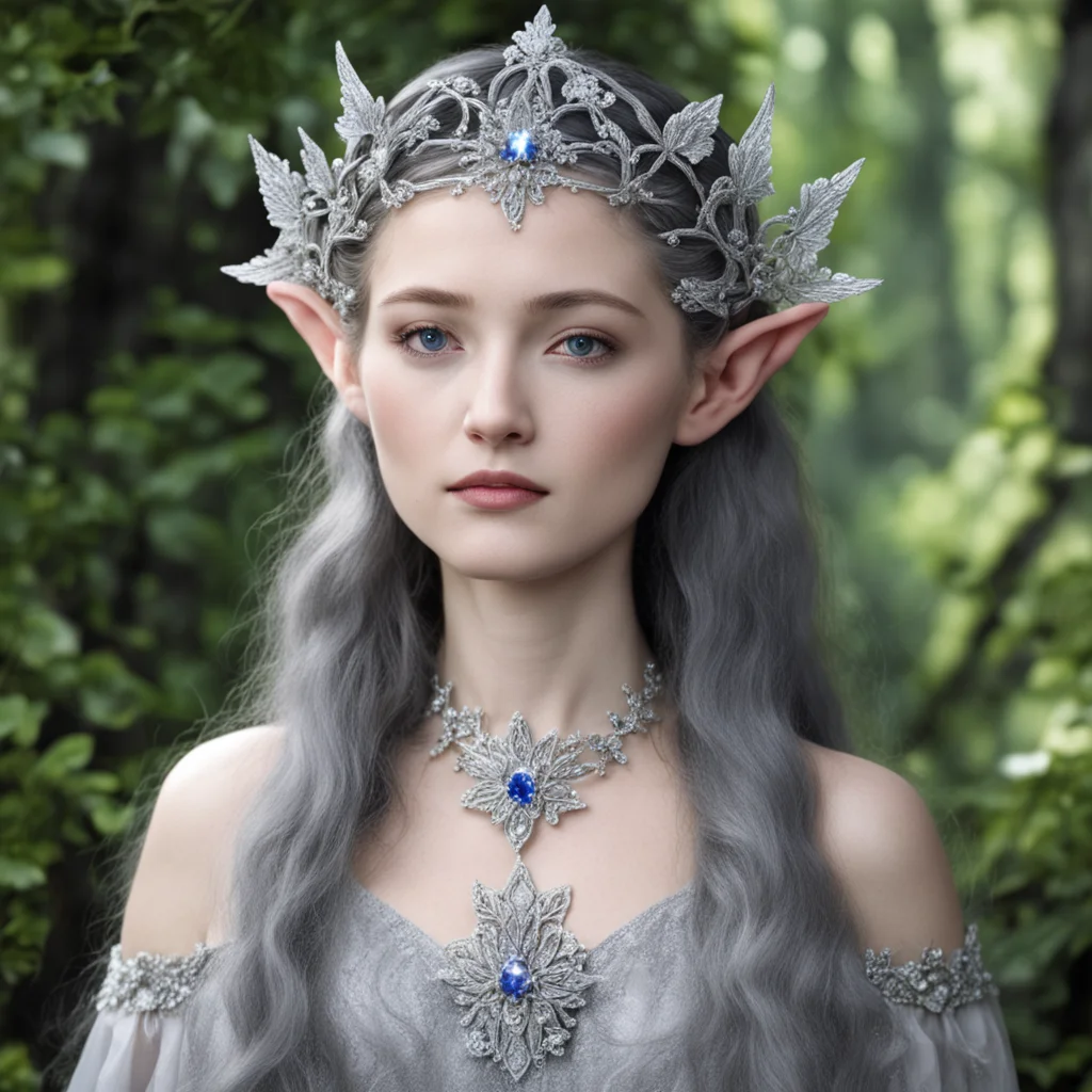 aiprincess luthien wearing silver flower elven circlet with diamonds confident engaging wow artstation art 3