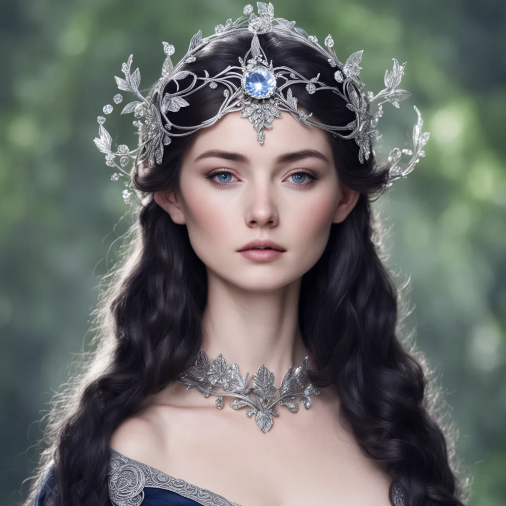 aiprincess luthien wearing silver flower elven circlet with diamonds