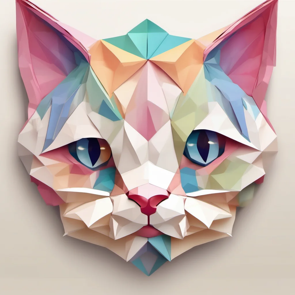 aiprism style%2C origami style%2C padding%2C center%2C  illustration of a cute cat head%2C the whole image over a white%C2%A0background. get space on the edges amazing awesome portrait 2