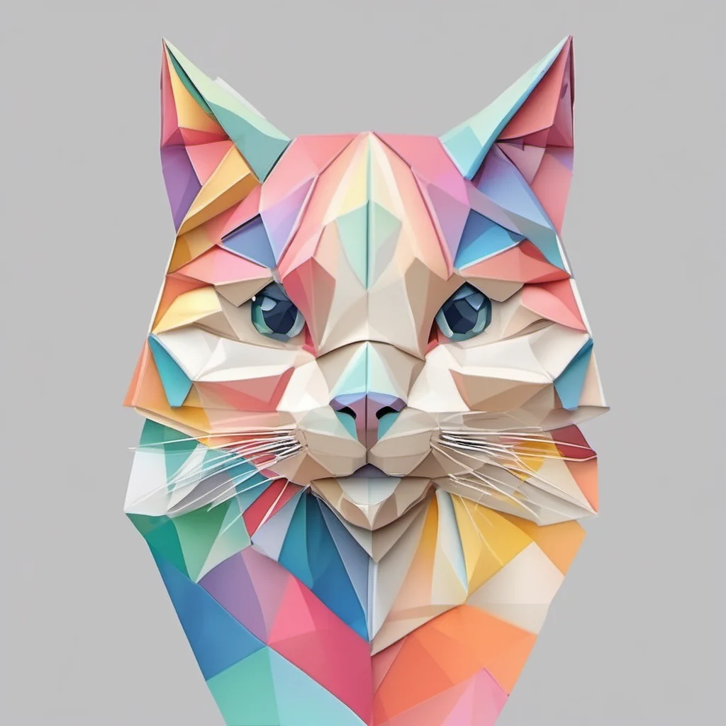 aiprism style%2C origami style%2C padding%2C center%2C  illustration of a cute cat head%2C the whole image over a white%C2%A0background. get space on the edges