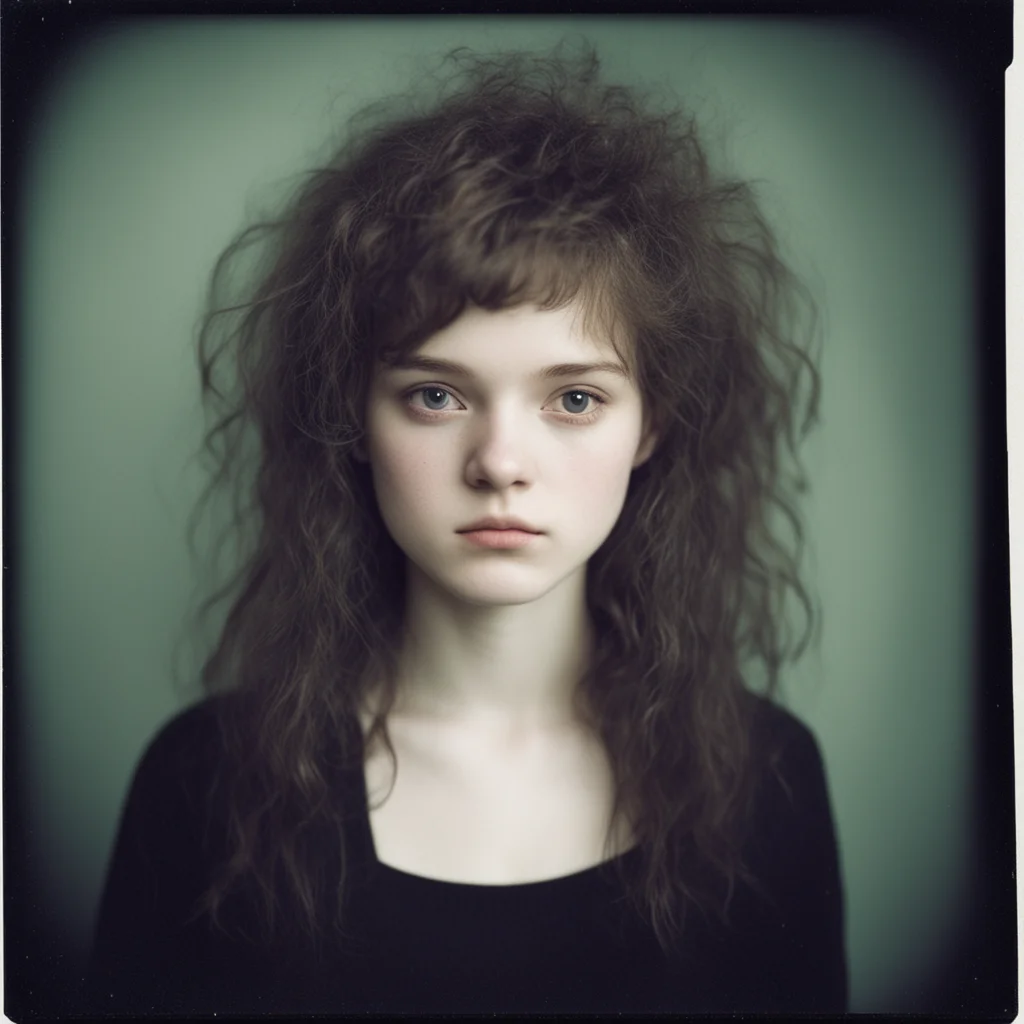proud girl  18 yo hairy     dark gloomy studio portrait  polaroid