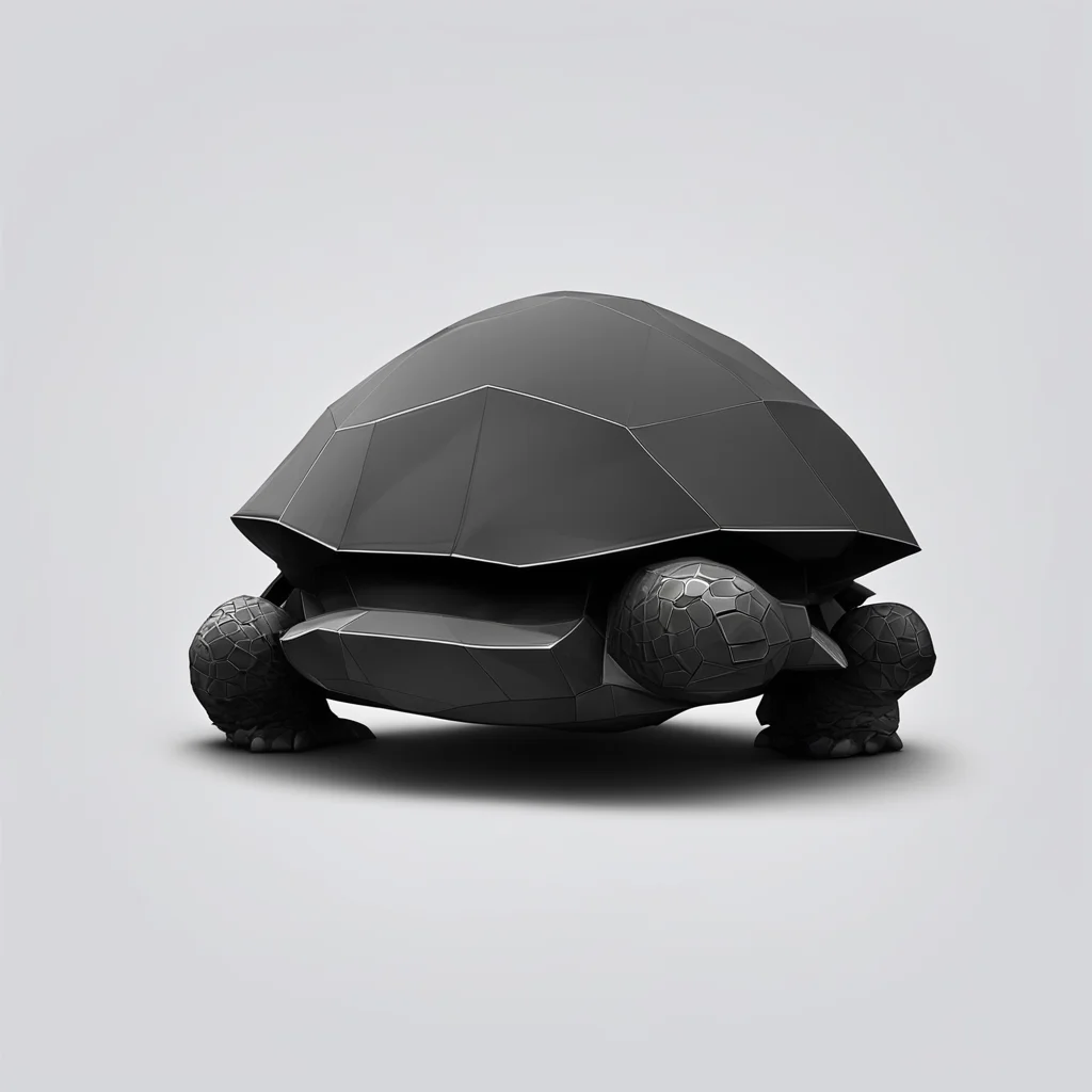 aips1 graphics%2C low poly%2C cute black turtle with a little smile%2C black and white