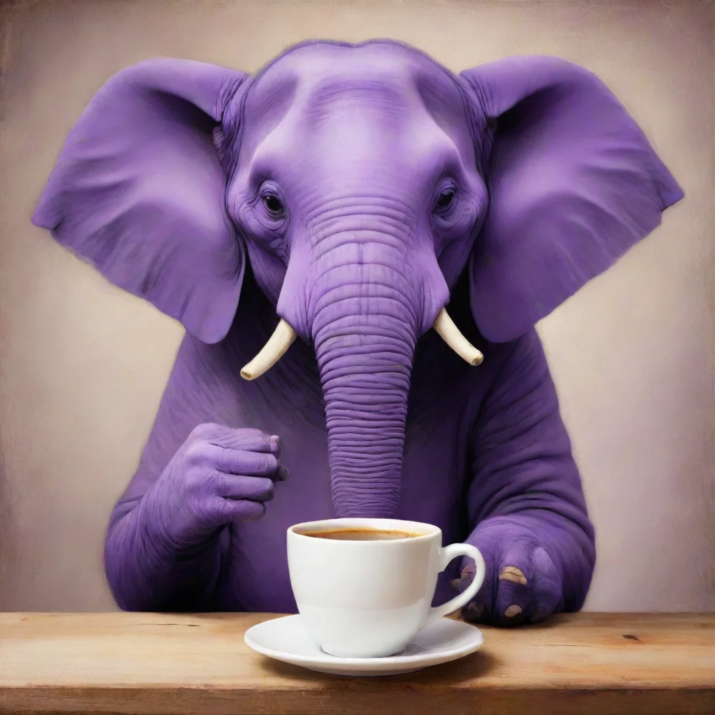 purple elephant having coffee 