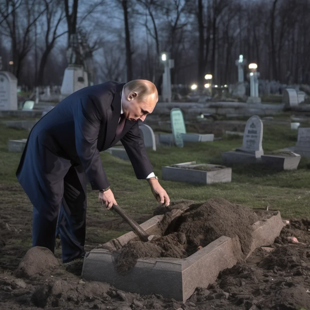 aiputin digging a grave in graveyard at night