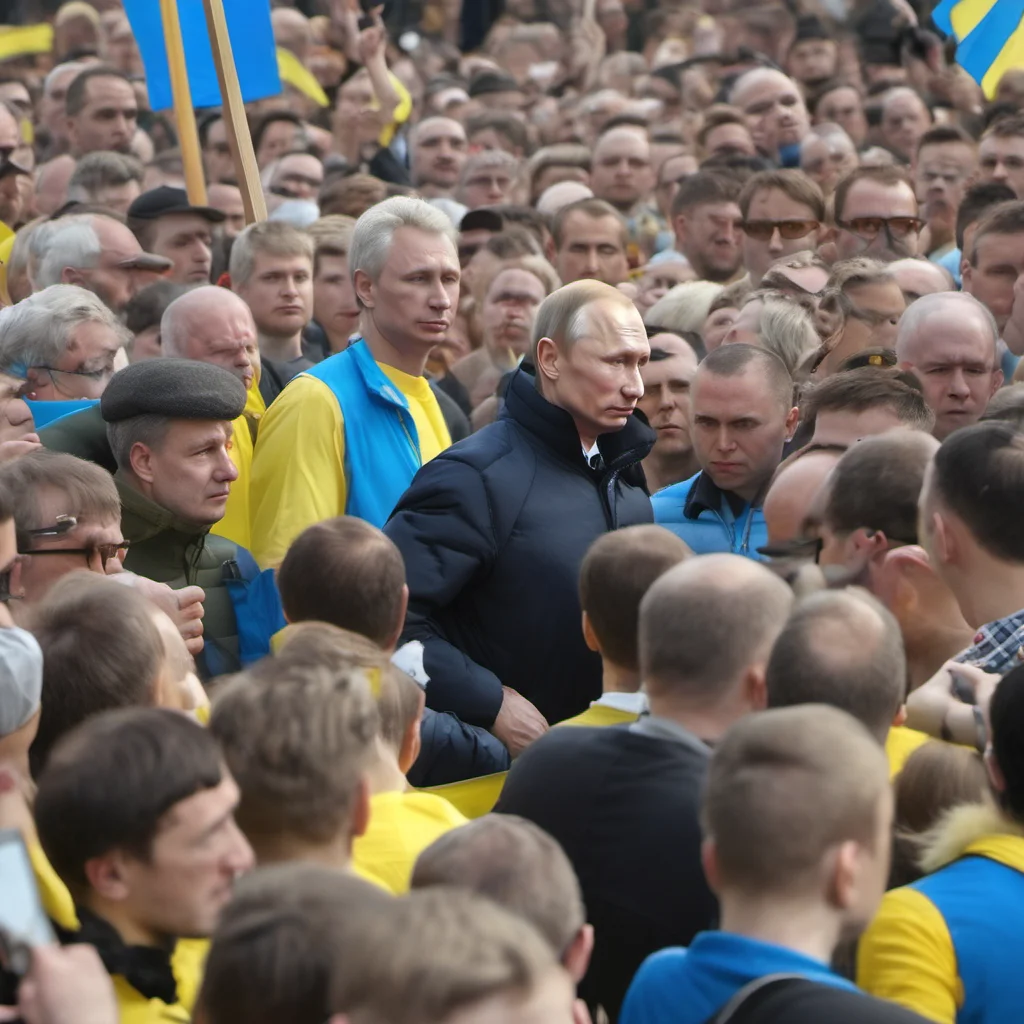 aiputin in a pro ukraine demonstration   in yellow and blue shirt confident engaging wow artstation art 3