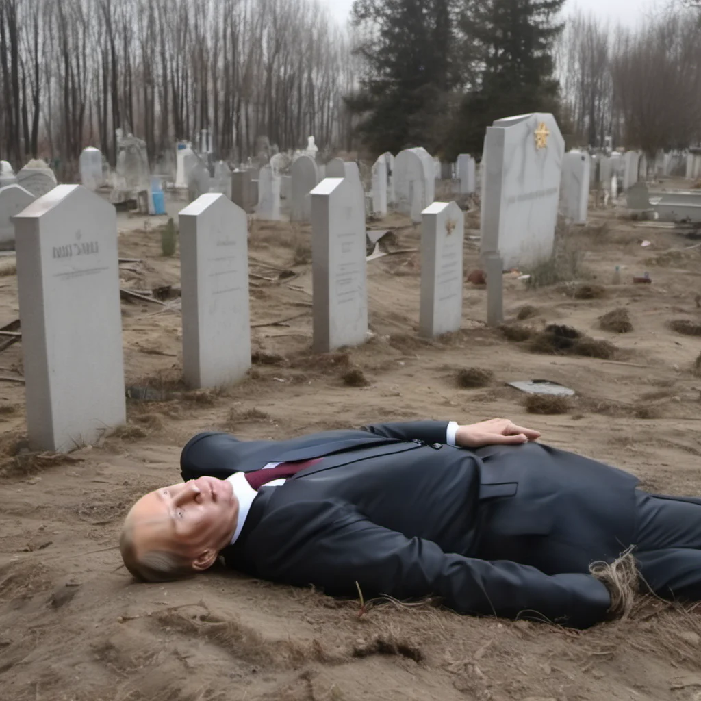 putin lying on the ground in grave yard