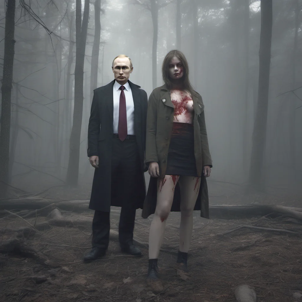 putin slaughterd by two zombie girls in a forest   fog   uncanny    realistic cinematic grunge  amazing awesome portrait 2