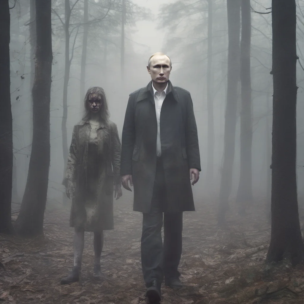 putin slaughterd by two zombie girls in a forest   fog   uncanny    realistic cinematic grunge  confident engaging wow artstation art 3