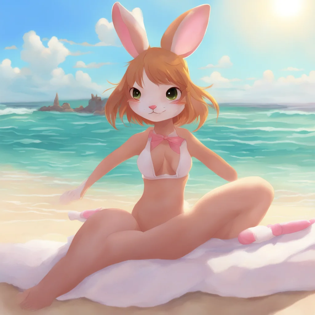 airabbit girl%2C anthro%2C furry%2C sling bikini%2C beach%2C ocean%2C lying on back%2C towel%2C sun bathing good looking trending fantastic 1