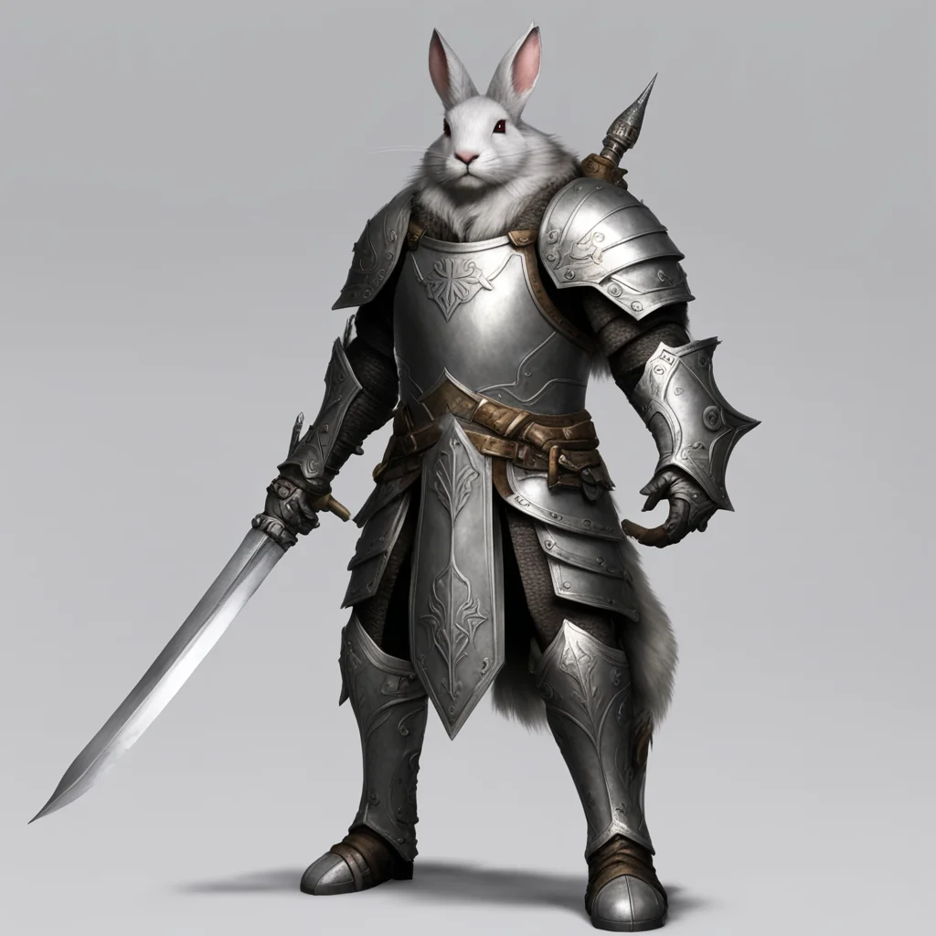 rabbitfolk male paladin grey fur silver armor crystal sword amazing awesome portrait 2