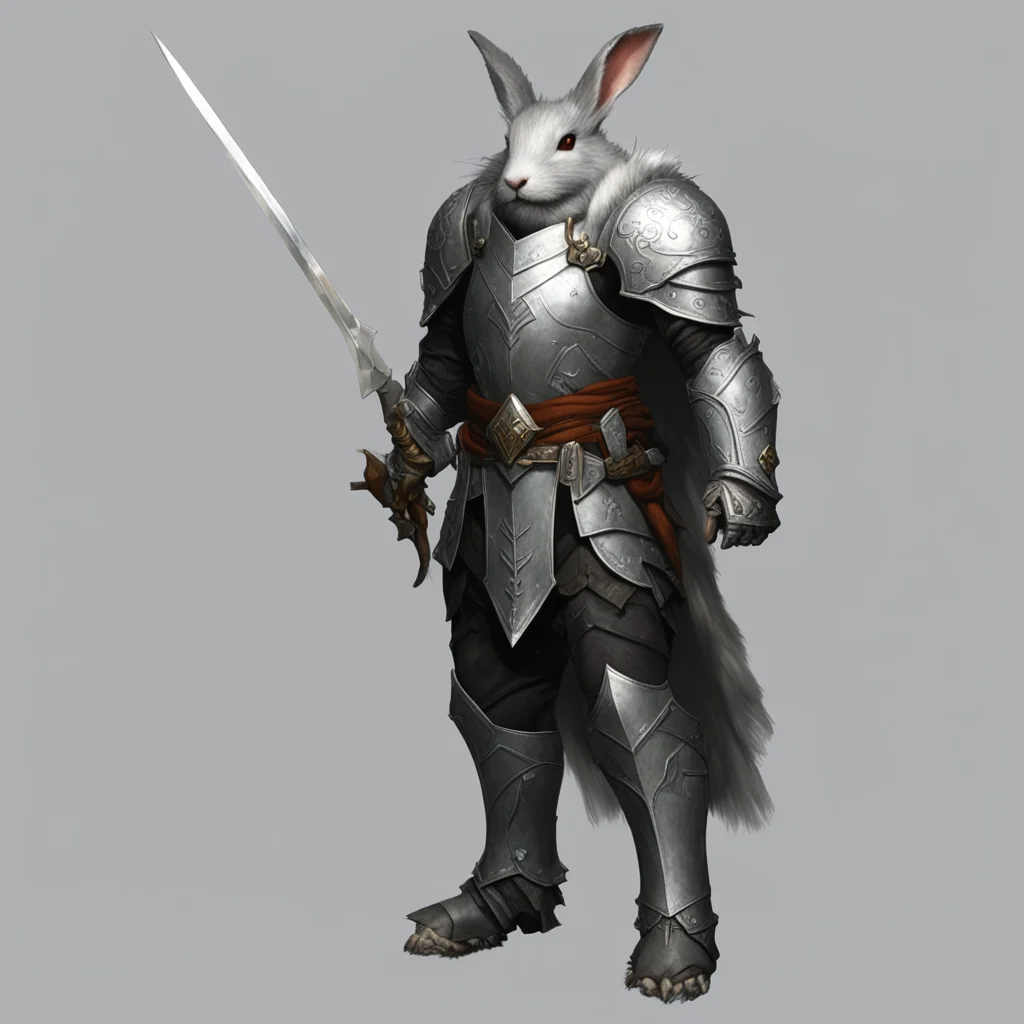 airabbitfolk male paladin grey fur silver armor crystal sword confident engaging wow artstation art 3