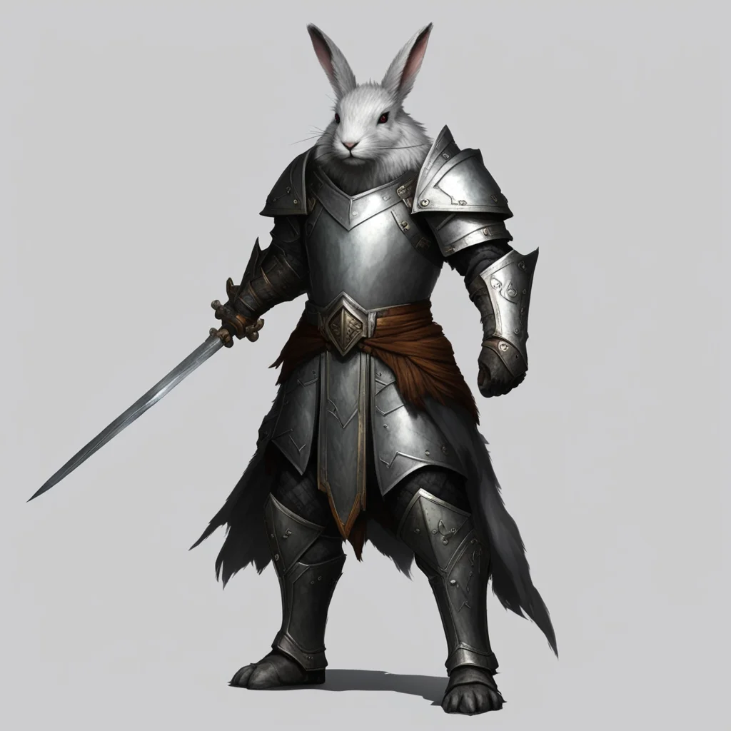rabbitfolk male paladin grey fur silver armor crystal sword good looking trending fantastic 1